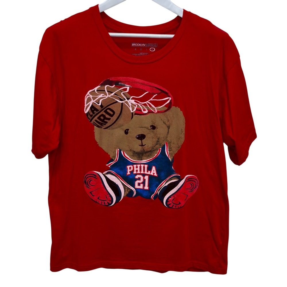 Brooklyn Vertical Philadelphia 76ers Bear Joel Embiid 21 NBA Womens XL Red T